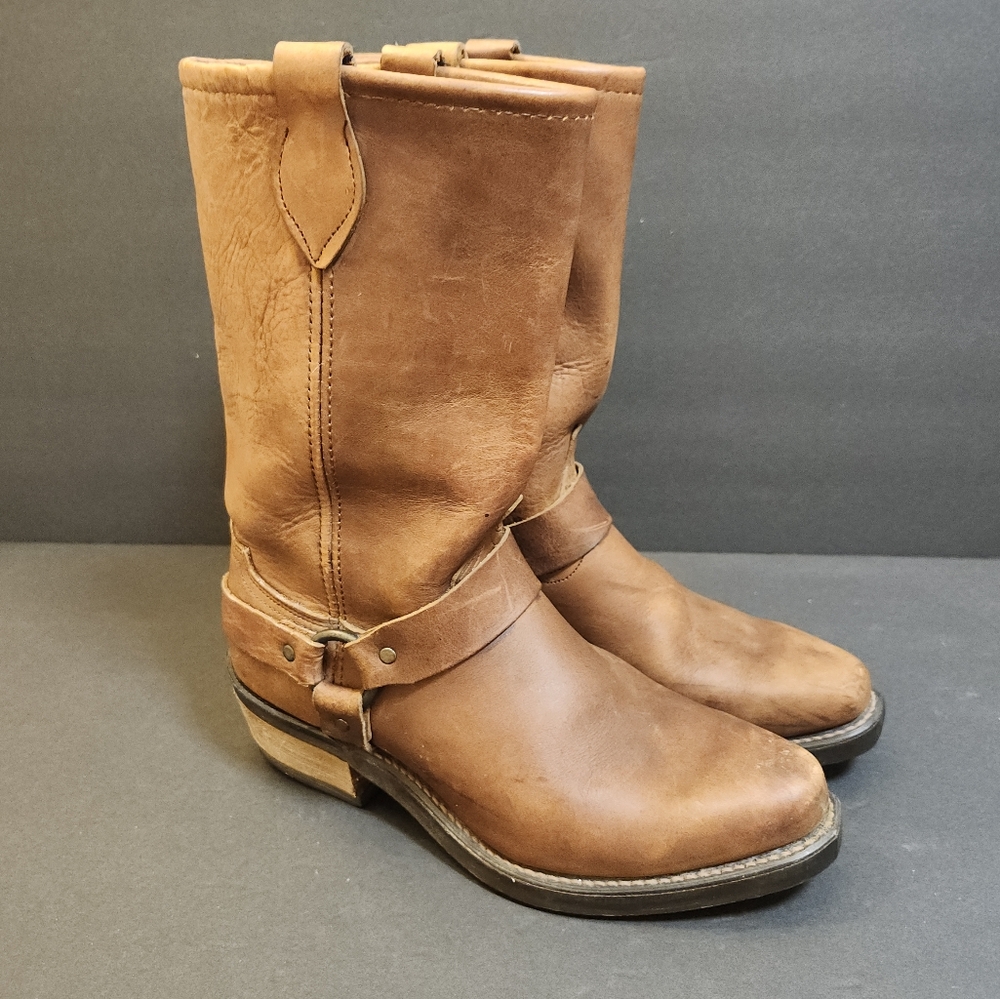 VINTAGE CHESTNUT BROWN HARNESS ROUND TOE BOOTS *MADE IN USA  WOMENS SIZE 7 1/2M